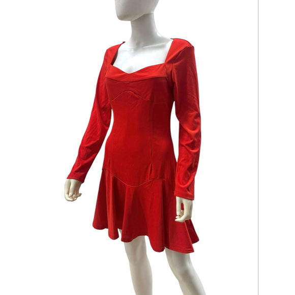 Women's Holiday CHICME Red Long Sleeve Sweetheart Neck Dress Size M - Picture 3 of 12